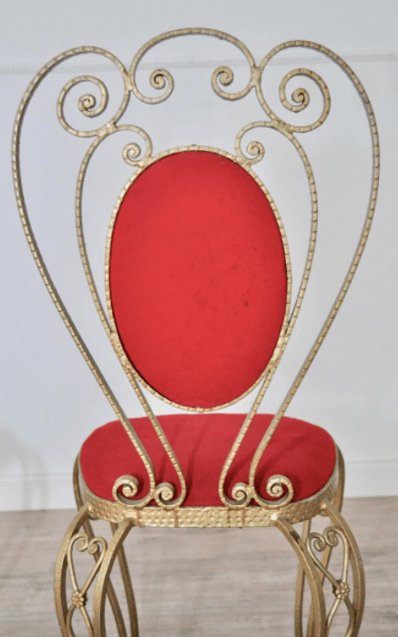 Coppia di sedie in ferro battuto e velluto, anni '70 1373212