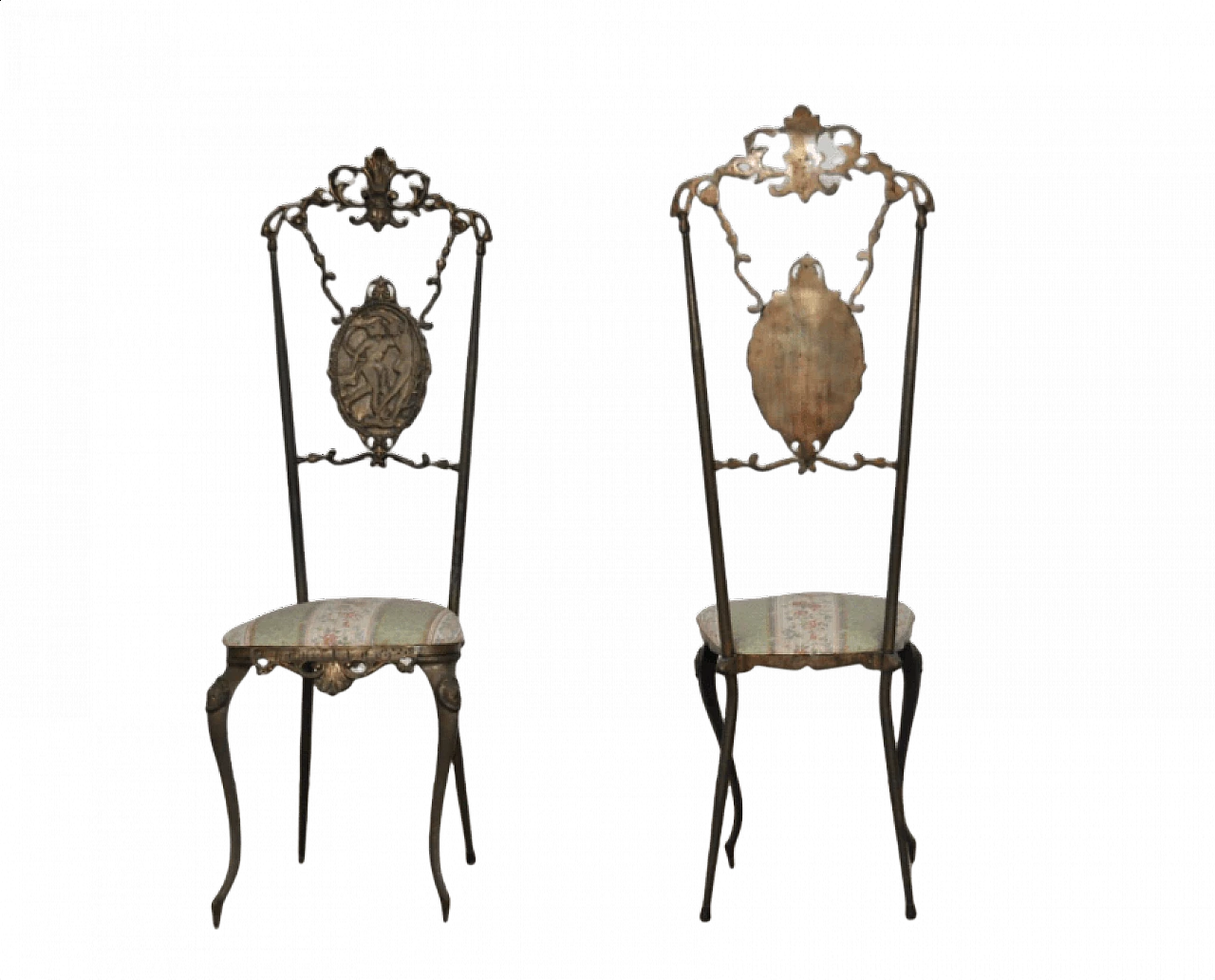 Pair of brass Chiavarine chairs with hand-engraved back, 1930s 1373314