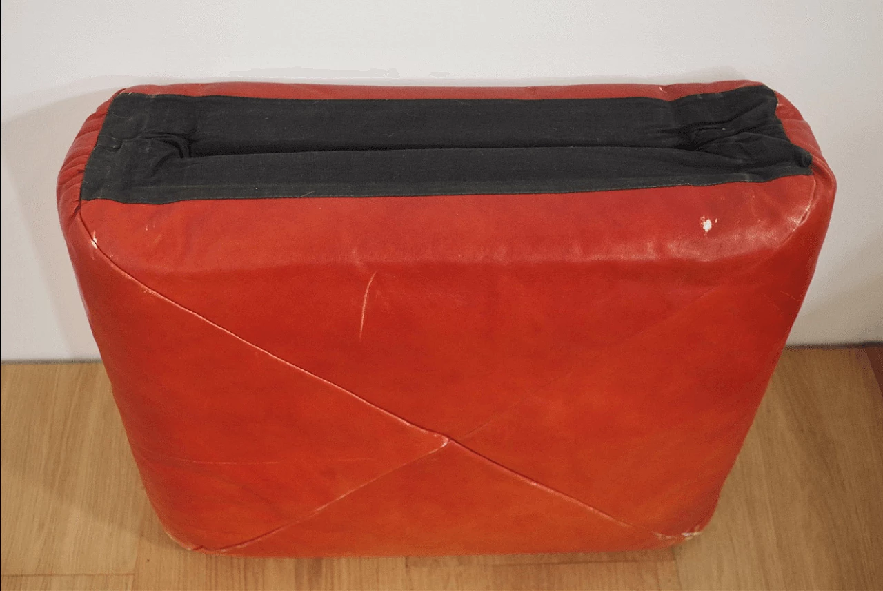 Coppia di divani e pouf Techniform in pelle arancione di Mario Marenco per Arflex, anni '70 1373347
