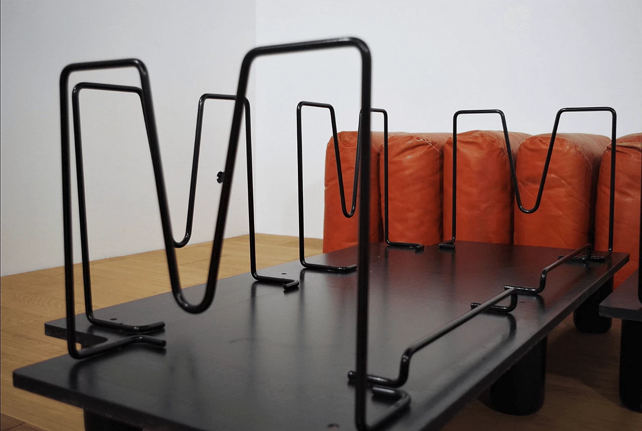 Coppia di divani e pouf Techniform in pelle arancione di Mario Marenco per Arflex, anni '70 1373348