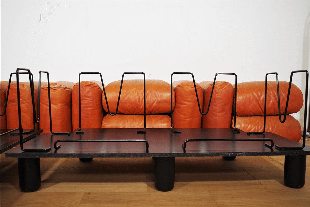 Pair of Techniform sofas and pouf in orange leather by Mario Marenco for Arflex, 1970s 1373352