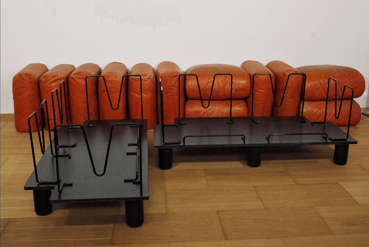 Pair of Techniform sofas and pouf in orange leather by Mario Marenco for Arflex, 1970s 1373354