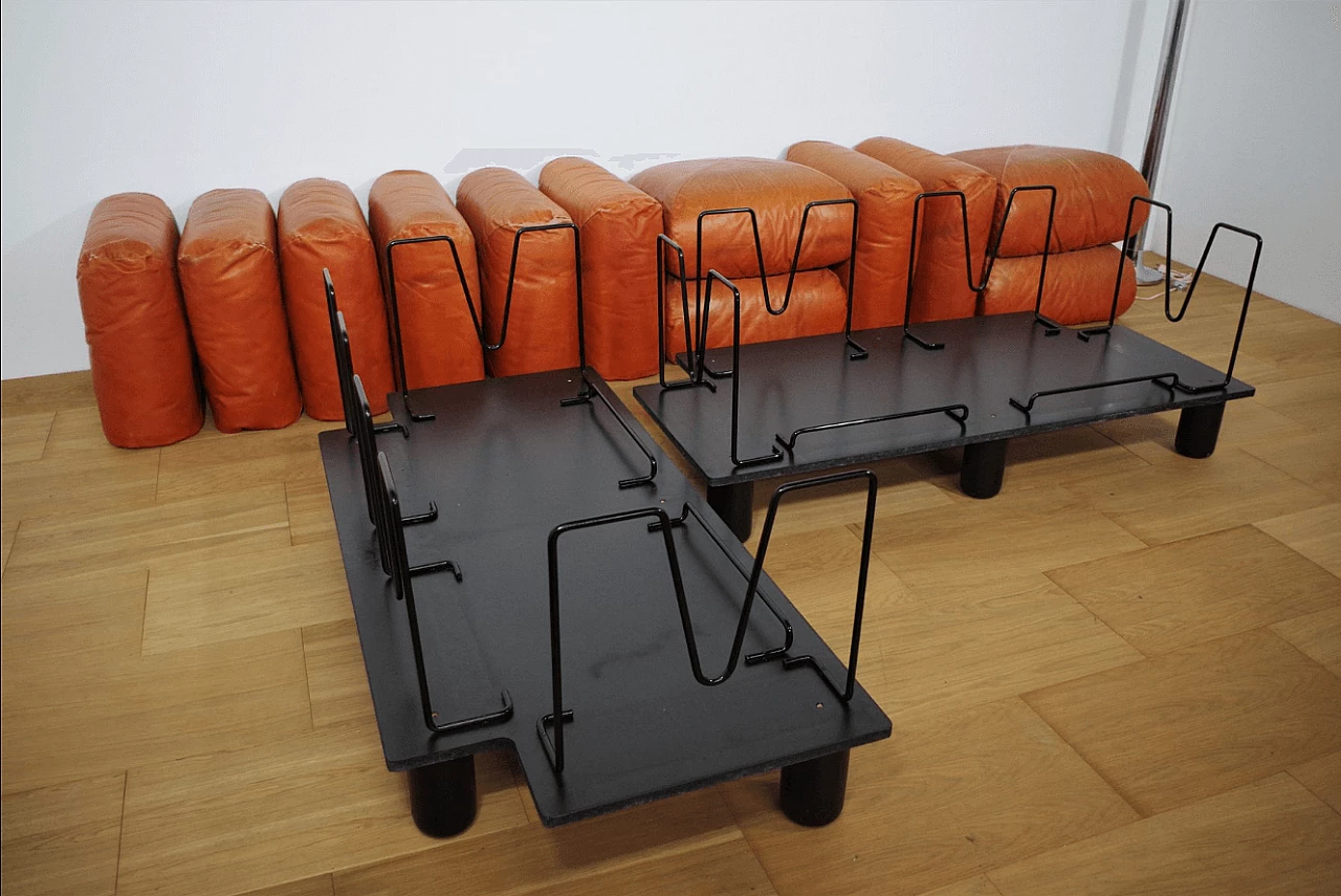Pair of Techniform sofas and pouf in orange leather by Mario Marenco for Arflex, 1970s 1373355