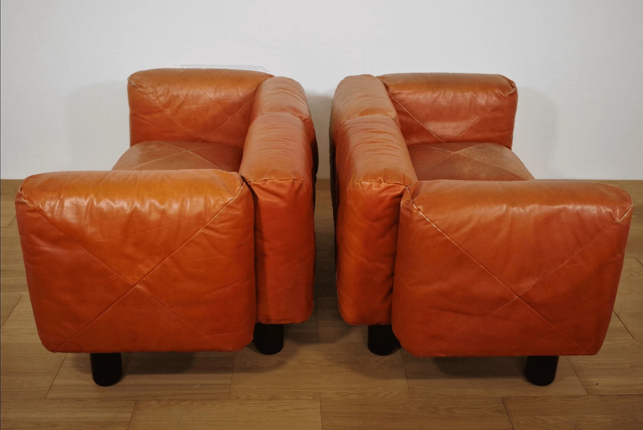 Pair of Techniform sofas and pouf in orange leather by Mario Marenco for Arflex, 1970s 1373358
