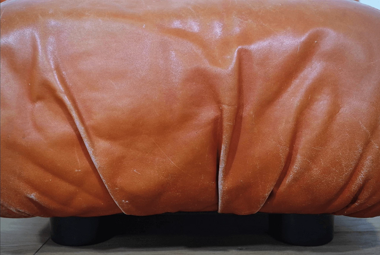Pair of Techniform sofas and pouf in orange leather by Mario Marenco for Arflex, 1970s 1373361