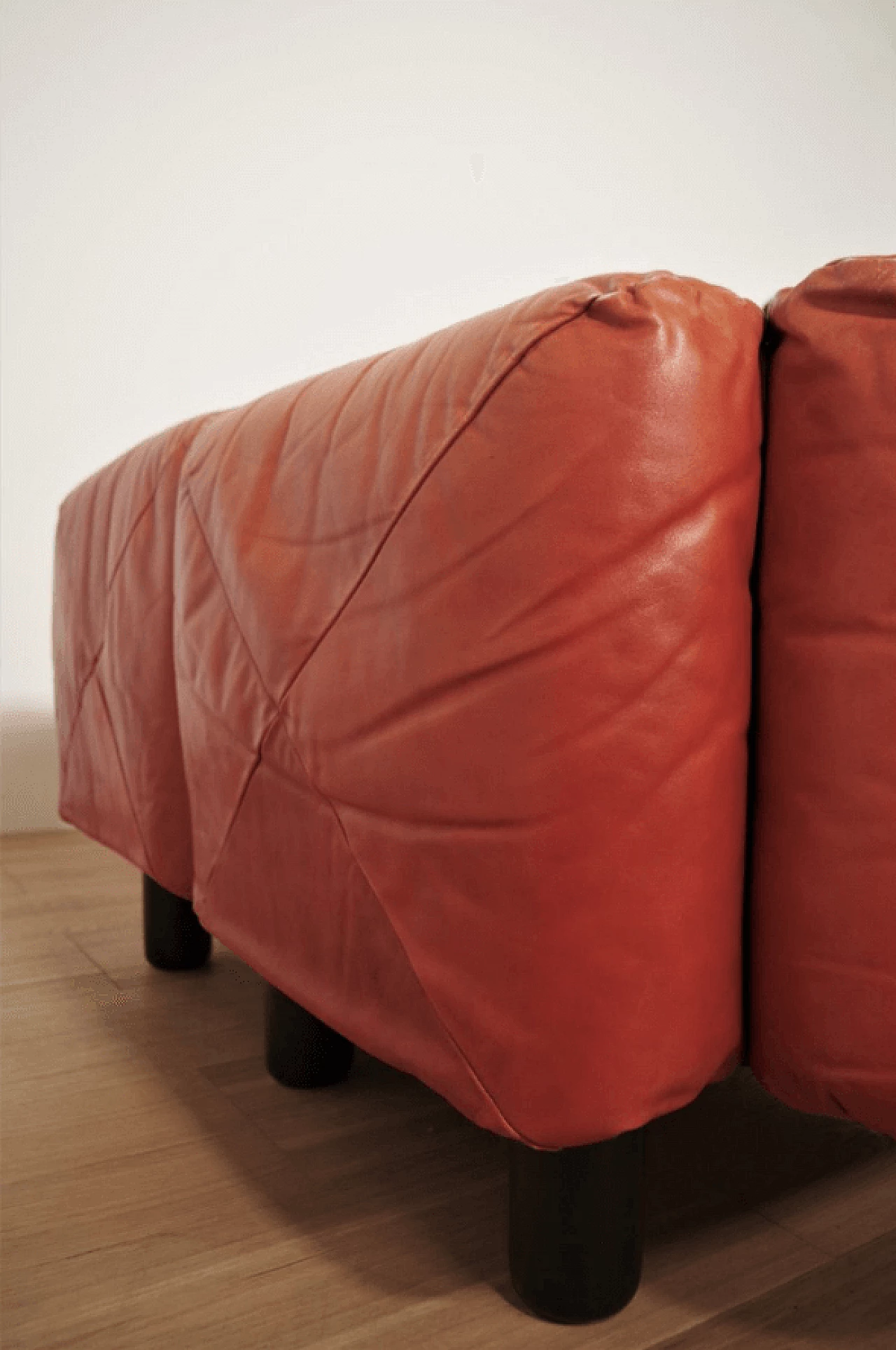 Pair of Techniform sofas and pouf in orange leather by Mario Marenco for Arflex, 1970s 1373370