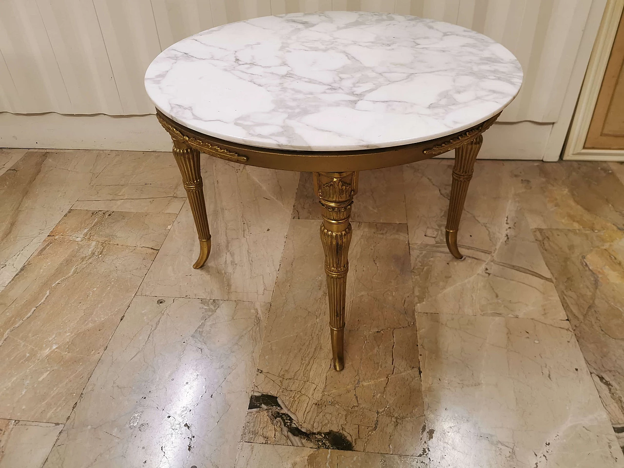 Empire style coffee table in brass and Carrara marble, 1960s 1373456