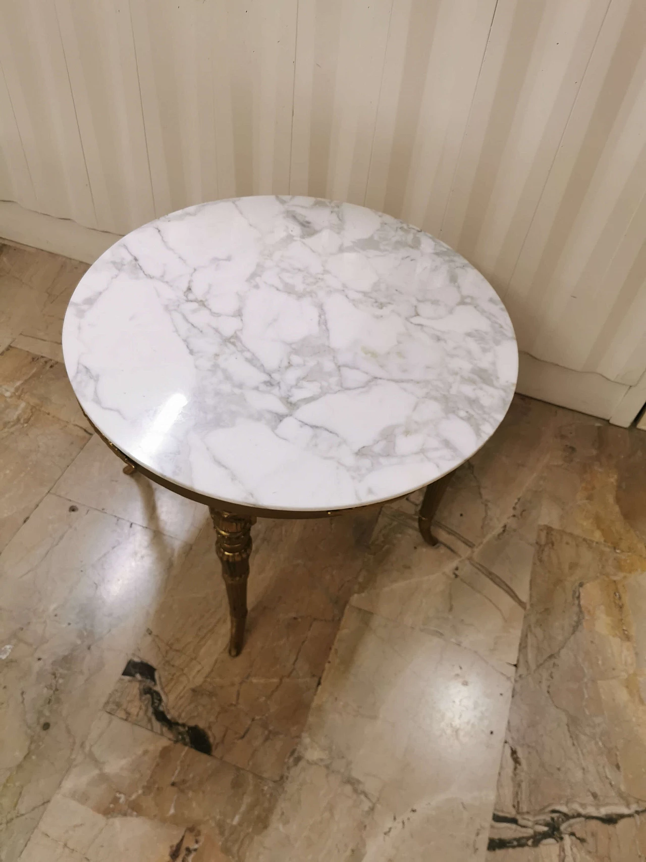 Empire style coffee table in brass and Carrara marble, 1960s 1373457