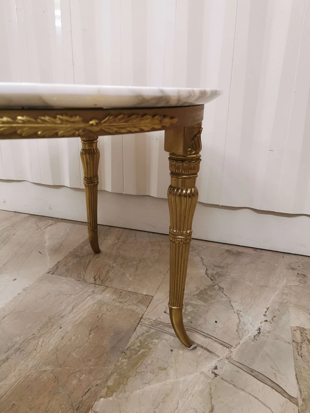 Empire style coffee table in brass and Carrara marble, 1960s 1373459