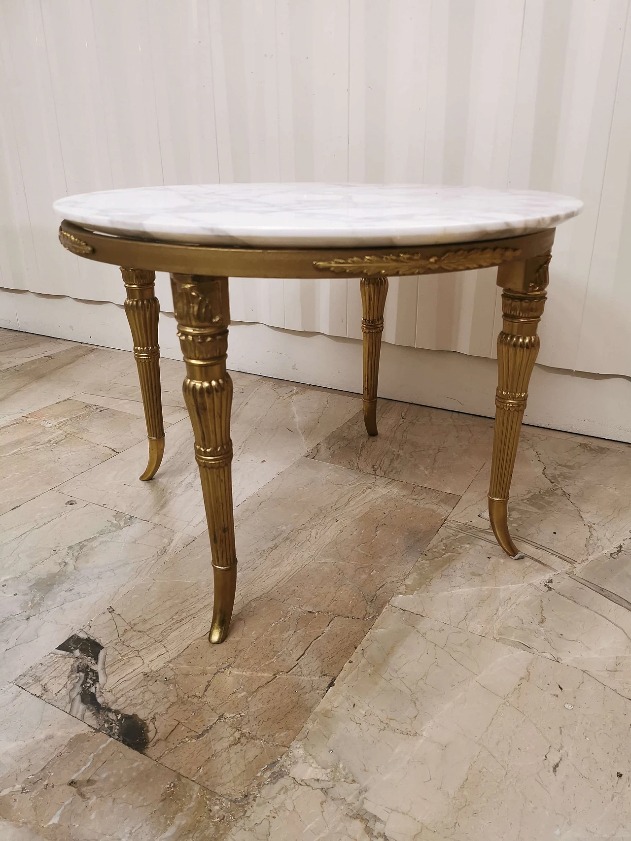 Empire style coffee table in brass and Carrara marble, 1960s 1373461