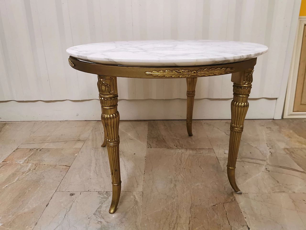 Empire style coffee table in brass and Carrara marble, 1960s 1373468