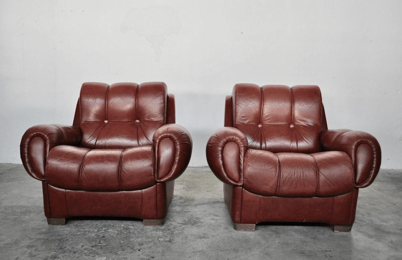 Coppia di poltrone in pelle, anni '70 1373478