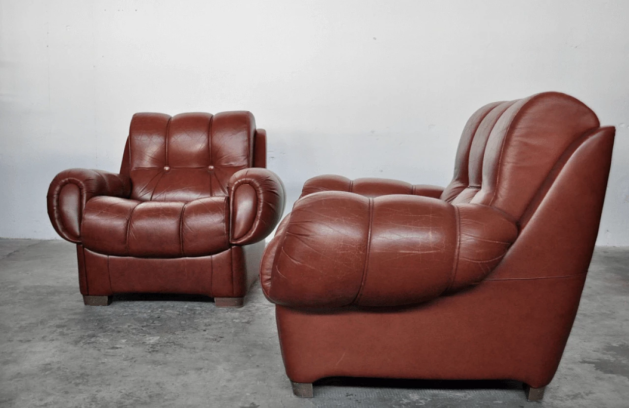Coppia di poltrone in pelle, anni '70 1373480
