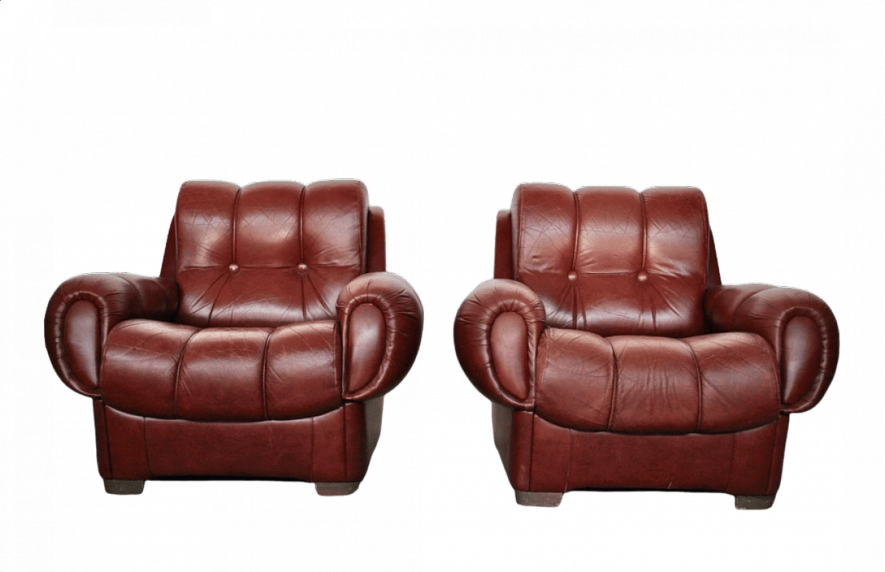 Coppia di poltrone in pelle, anni '70 1373483