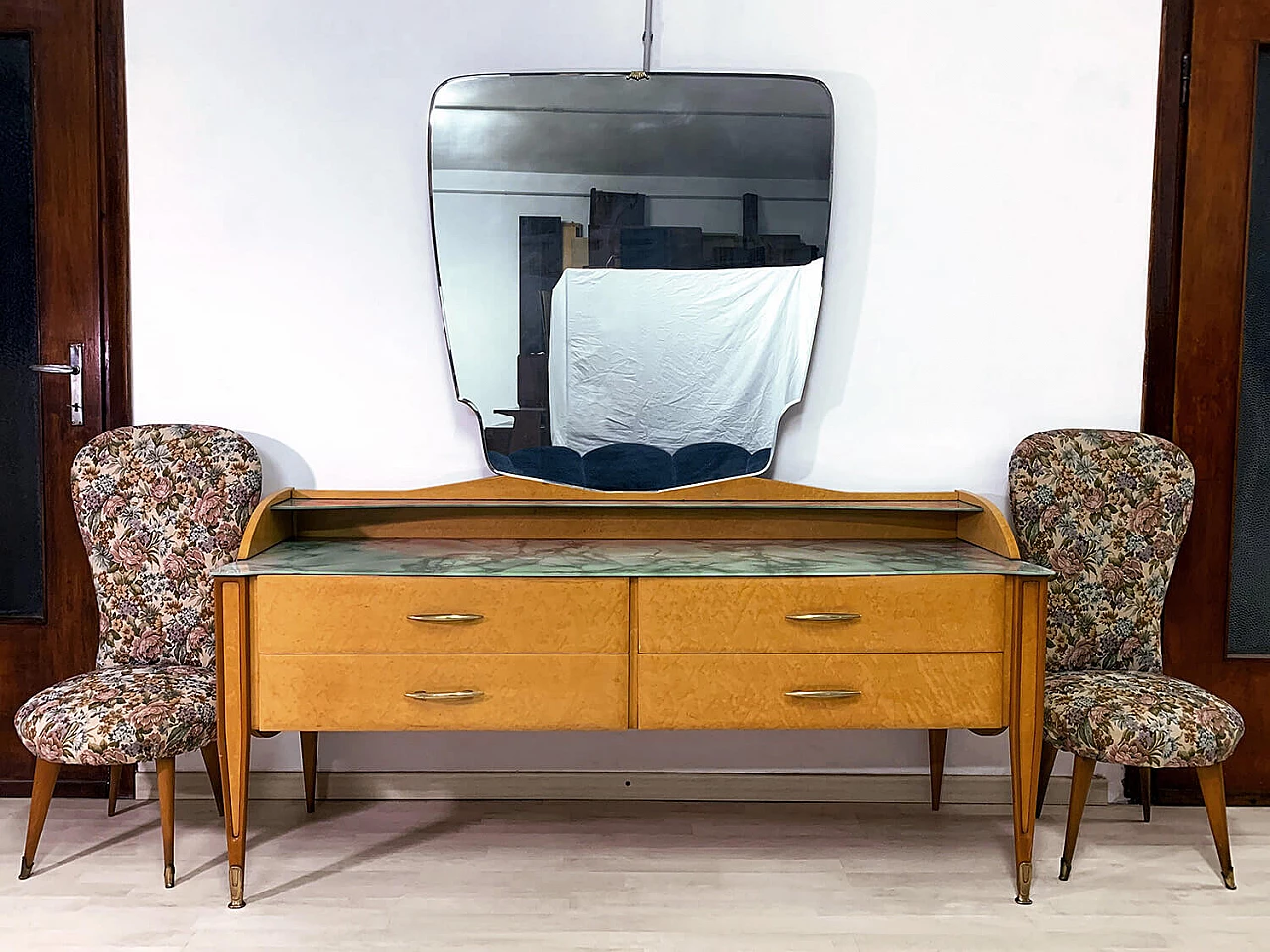 Chest of drawers with mirror in Gio Ponti style, 1950s 1373564