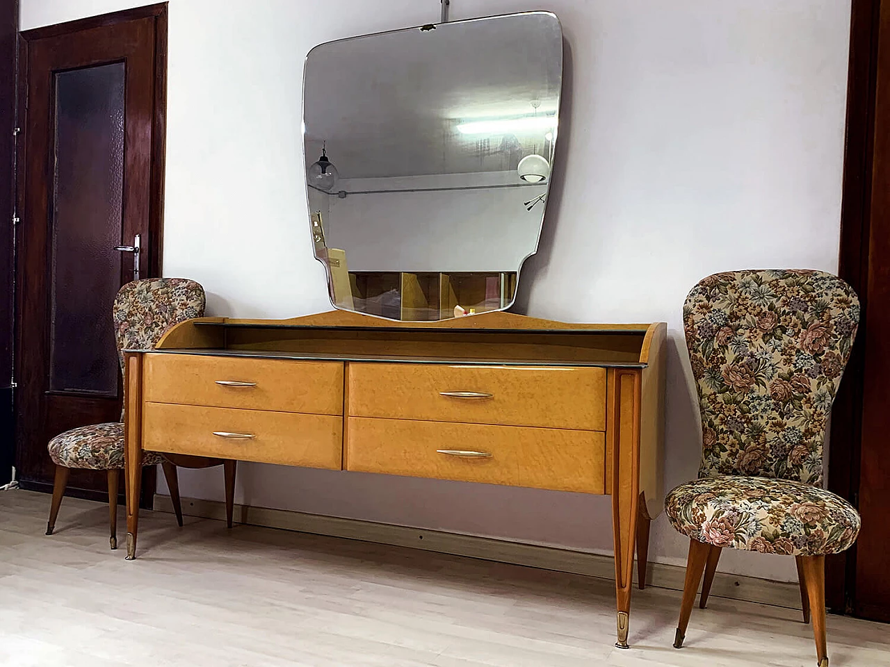 Chest of drawers with mirror in Gio Ponti style, 1950s 1373565