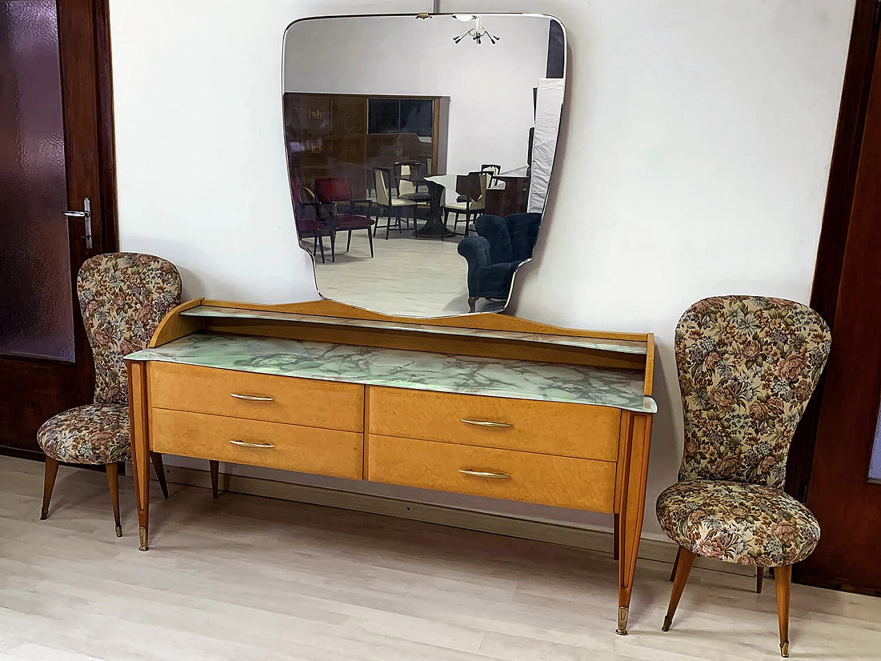 Chest of drawers with mirror in Gio Ponti style, 1950s 1373566