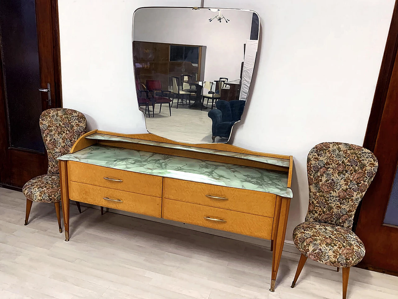 Chest of drawers with mirror in Gio Ponti style, 1950s 1373567