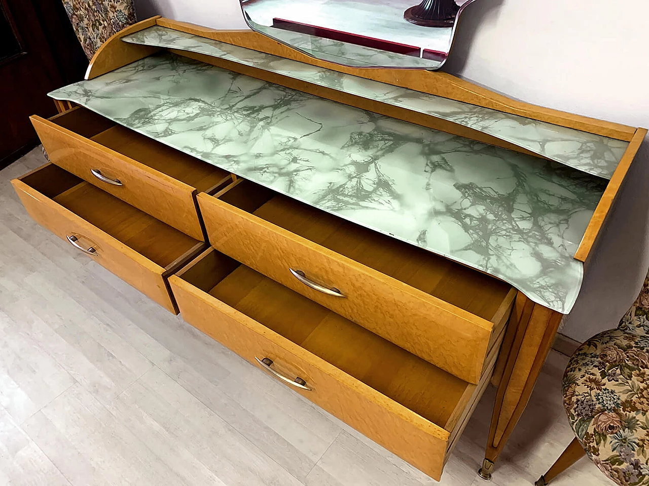 Chest of drawers with mirror in Gio Ponti style, 1950s 1373569