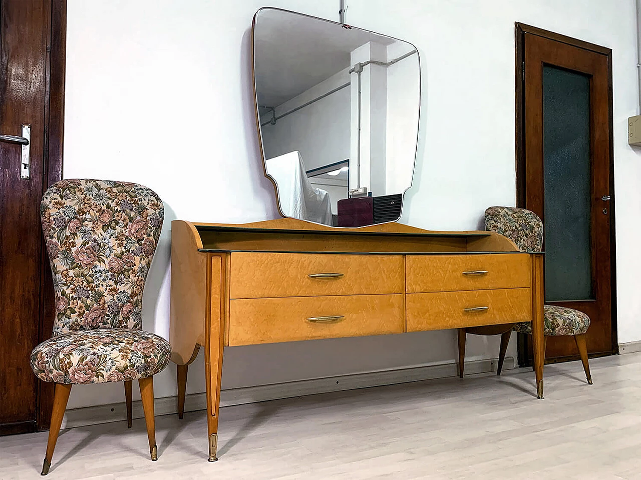 Chest of drawers with mirror in Gio Ponti style, 1950s 1373574