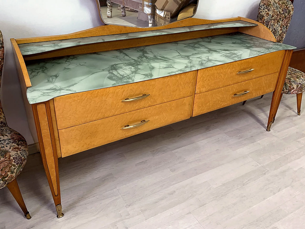 Chest of drawers with mirror in Gio Ponti style, 1950s 1373575