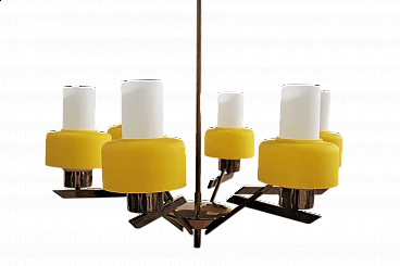 6 light brass and glass chandelier, 1970s
