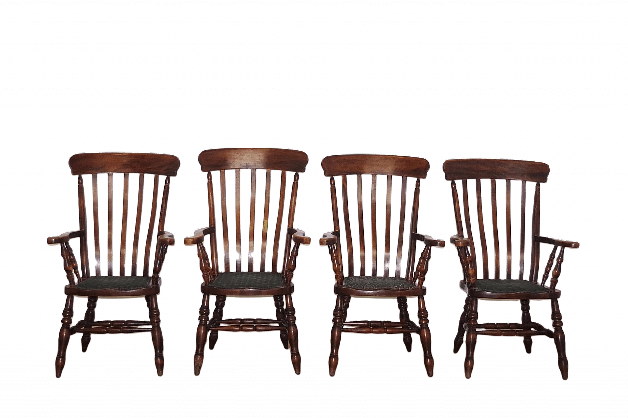 4 sedie da fattoria Windsor in stile vittoriano inglese in faggio, del '900 1374136