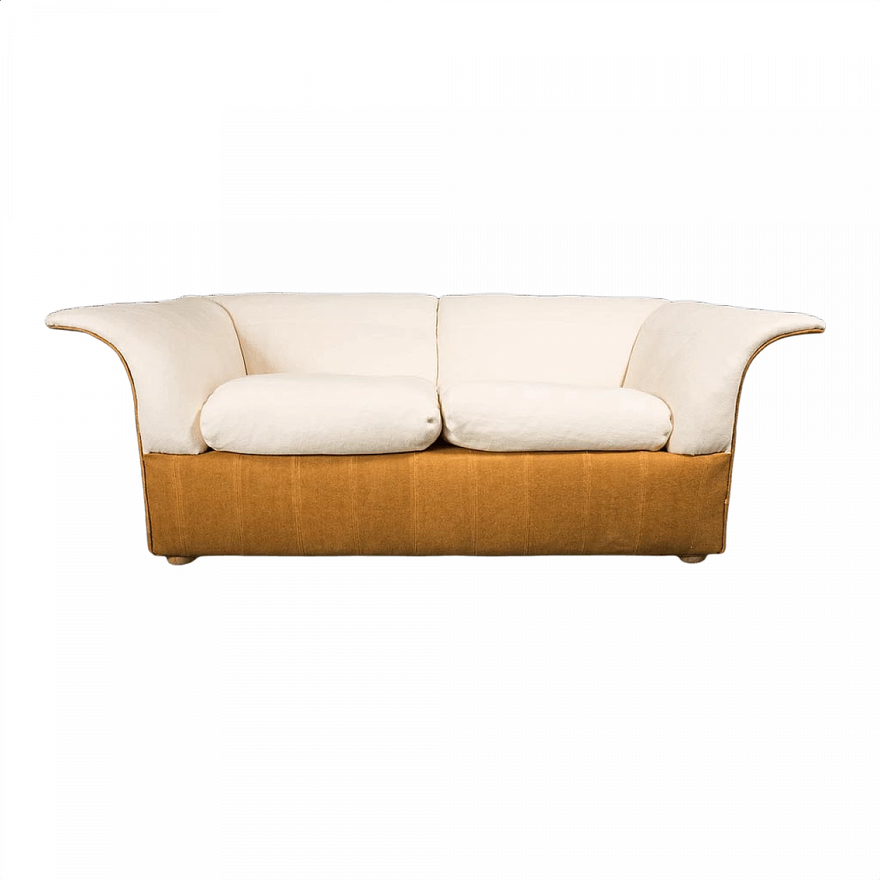 2 Seater sofa in brown and beige linen, 1970s 1374546