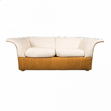 2 Seater sofa in brown and beige linen, 1970s
