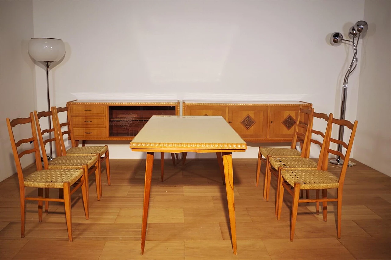 Tavolo, sedie e credenza in legno di Melchiorre Bega, anni '40 1374549