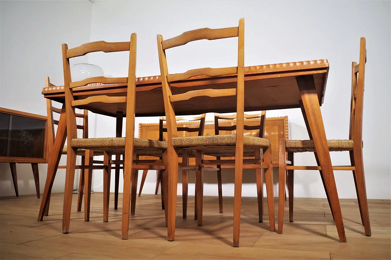 Tavolo, sedie e credenza in legno di Melchiorre Bega, anni '40 1374557