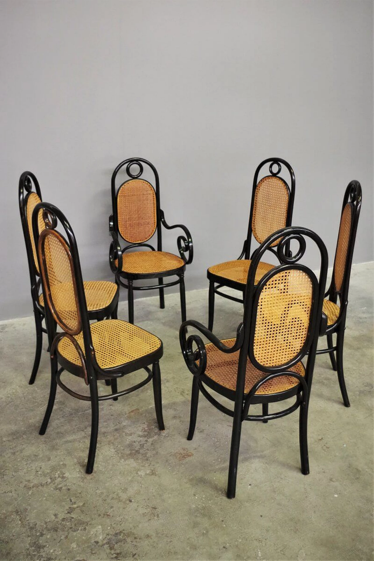 6 Thonet chairs in curved beech and Vienna straw, 1980s 1374630