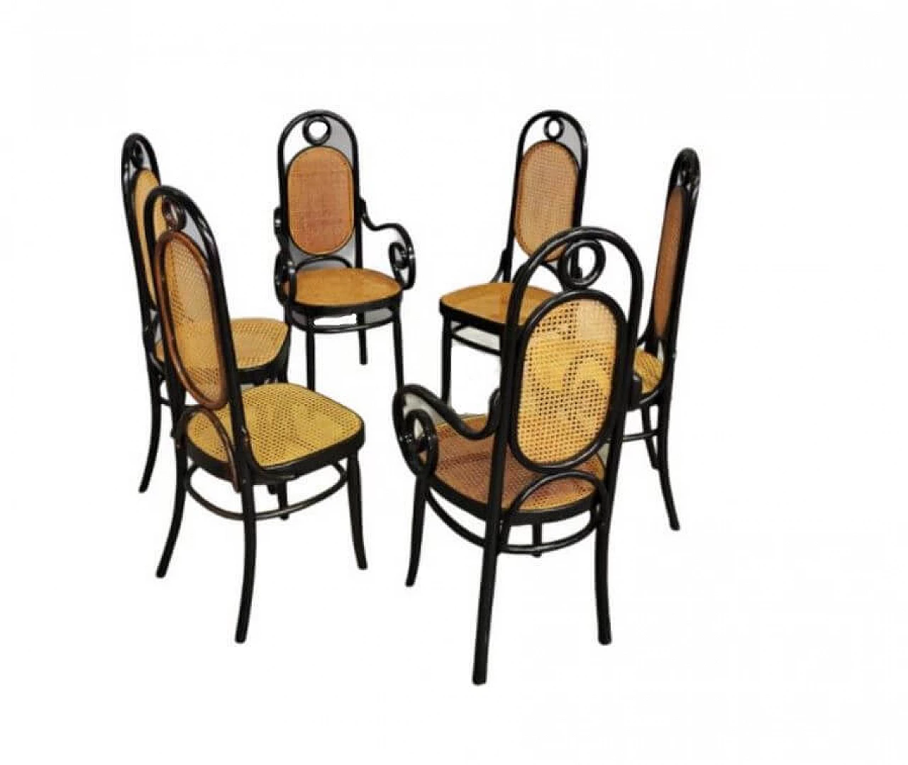 6 Thonet chairs in curved beech and Vienna straw, 1980s 1374677