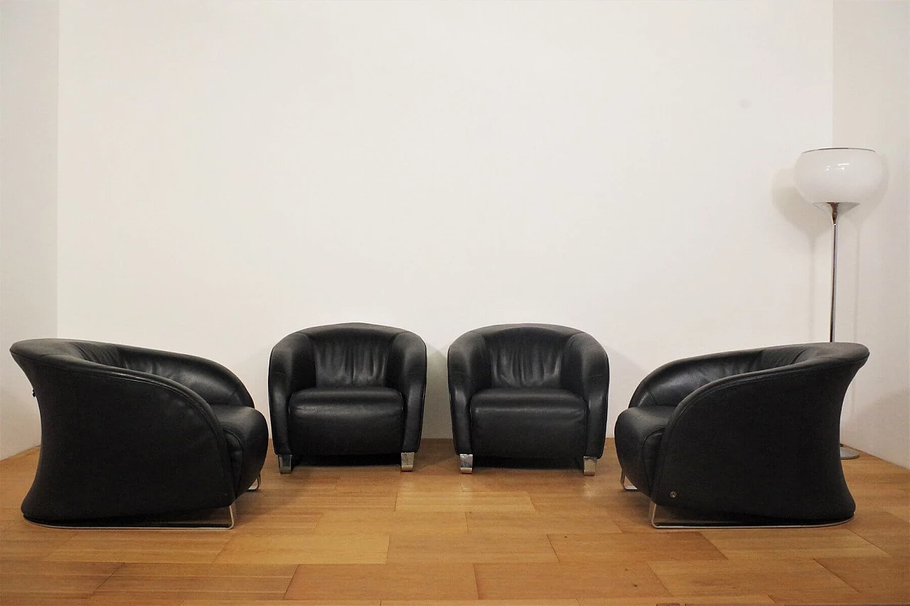 4 poltrone Liz di Natuzzi in pelle nera, anni 2000 1374735
