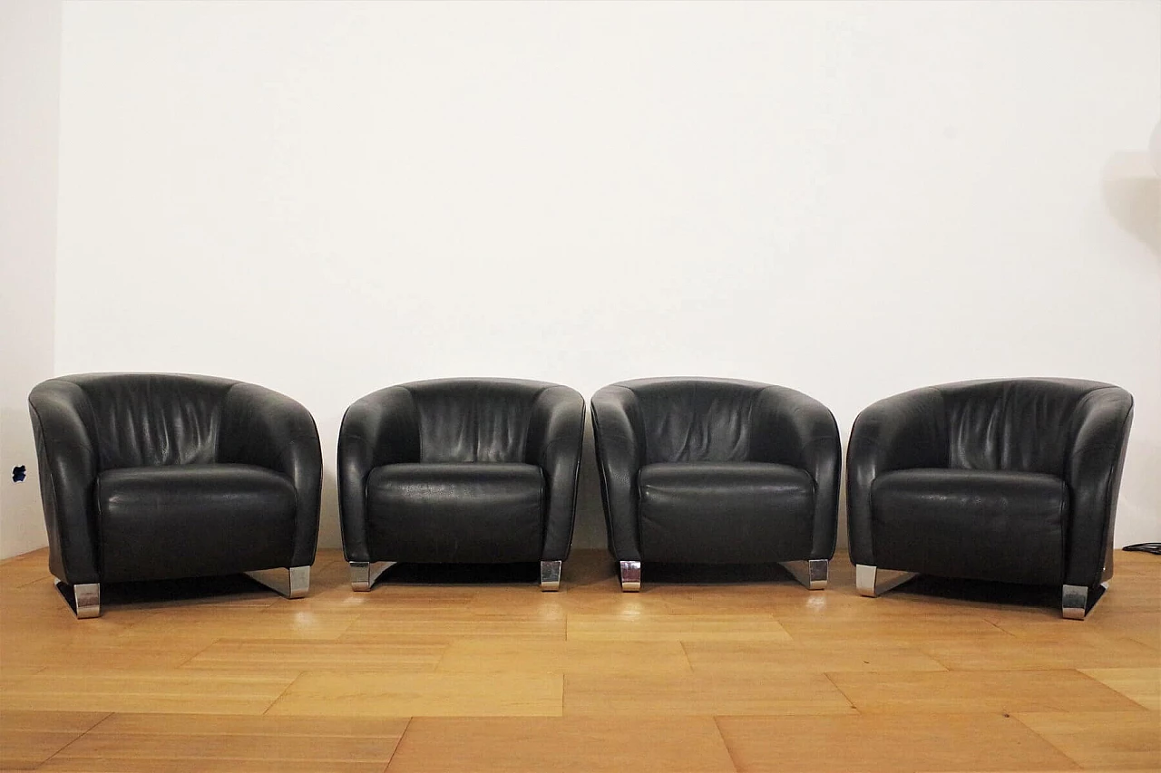 4 poltrone Liz di Natuzzi in pelle nera, anni 2000 1374737