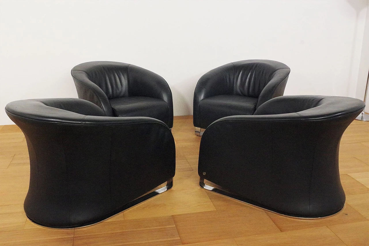 4 poltrone Liz di Natuzzi in pelle nera, anni 2000 1374739