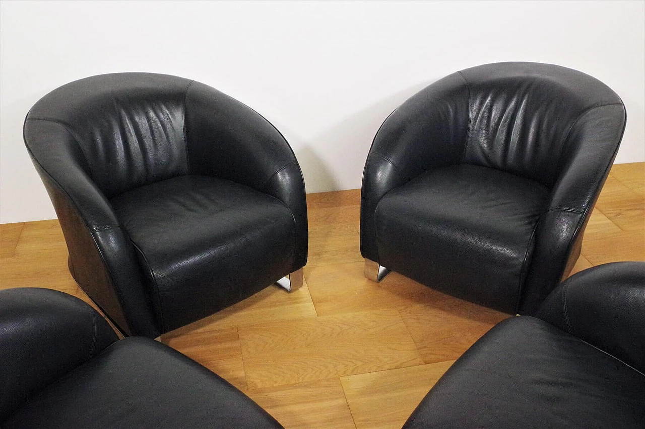 4 poltrone Liz di Natuzzi in pelle nera, anni 2000 1374740