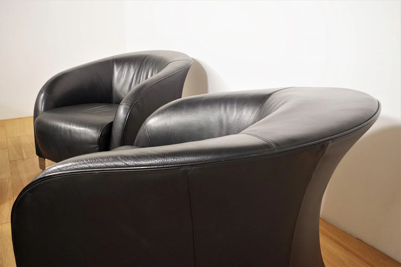 4 poltrone Liz di Natuzzi in pelle nera, anni 2000 1374751