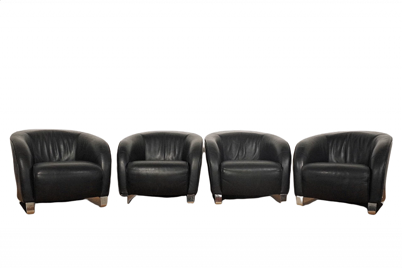 4 poltrone Liz di Natuzzi in pelle nera, anni 2000 1374753