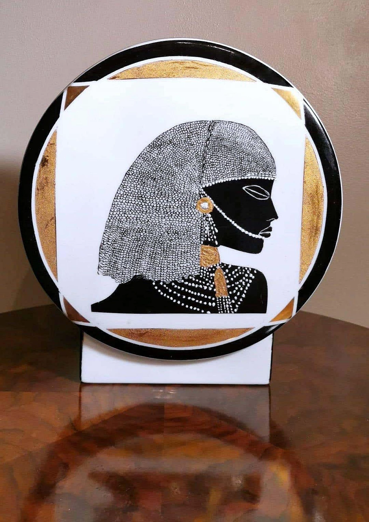 French circular vase in black and gold porcelain 1374875