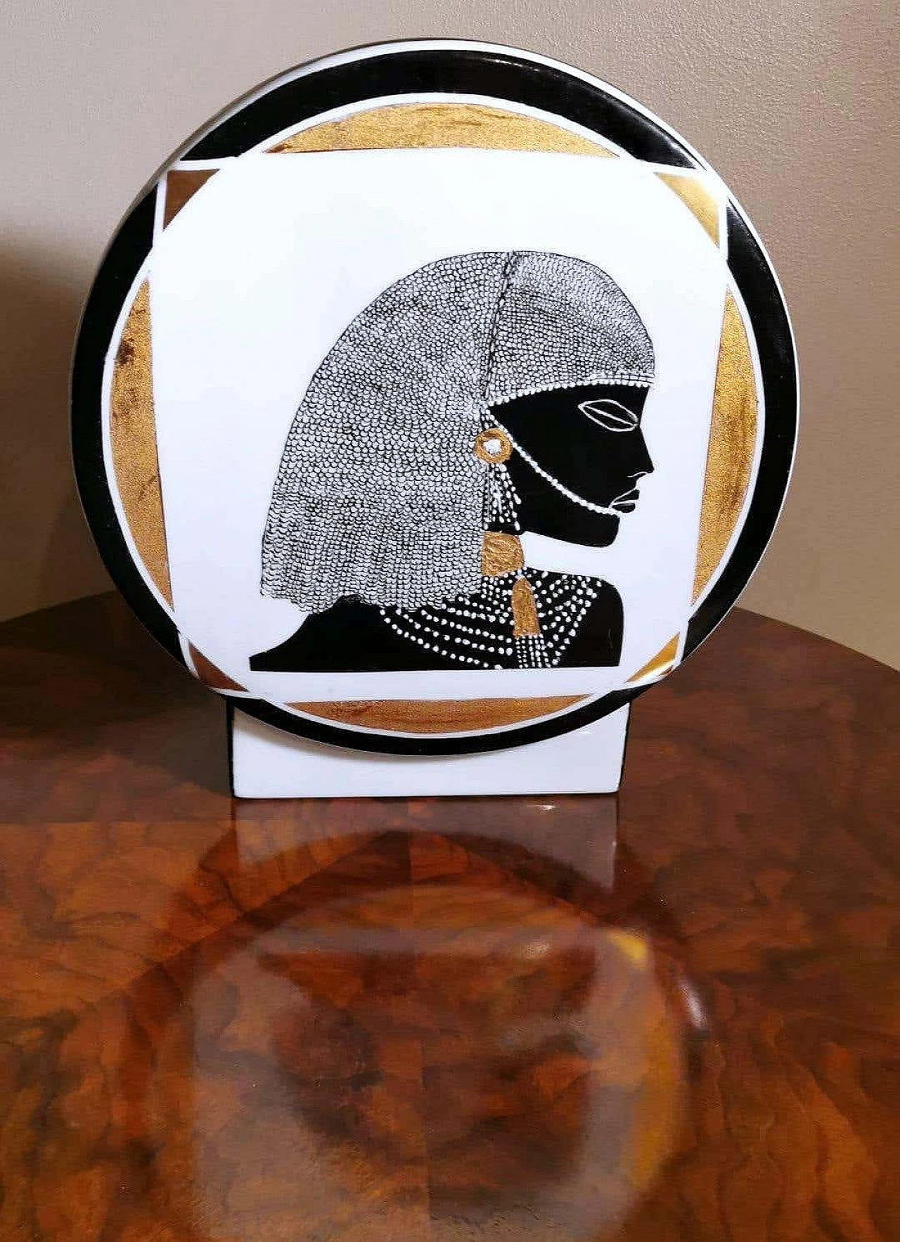 French circular vase in black and gold porcelain 1374876