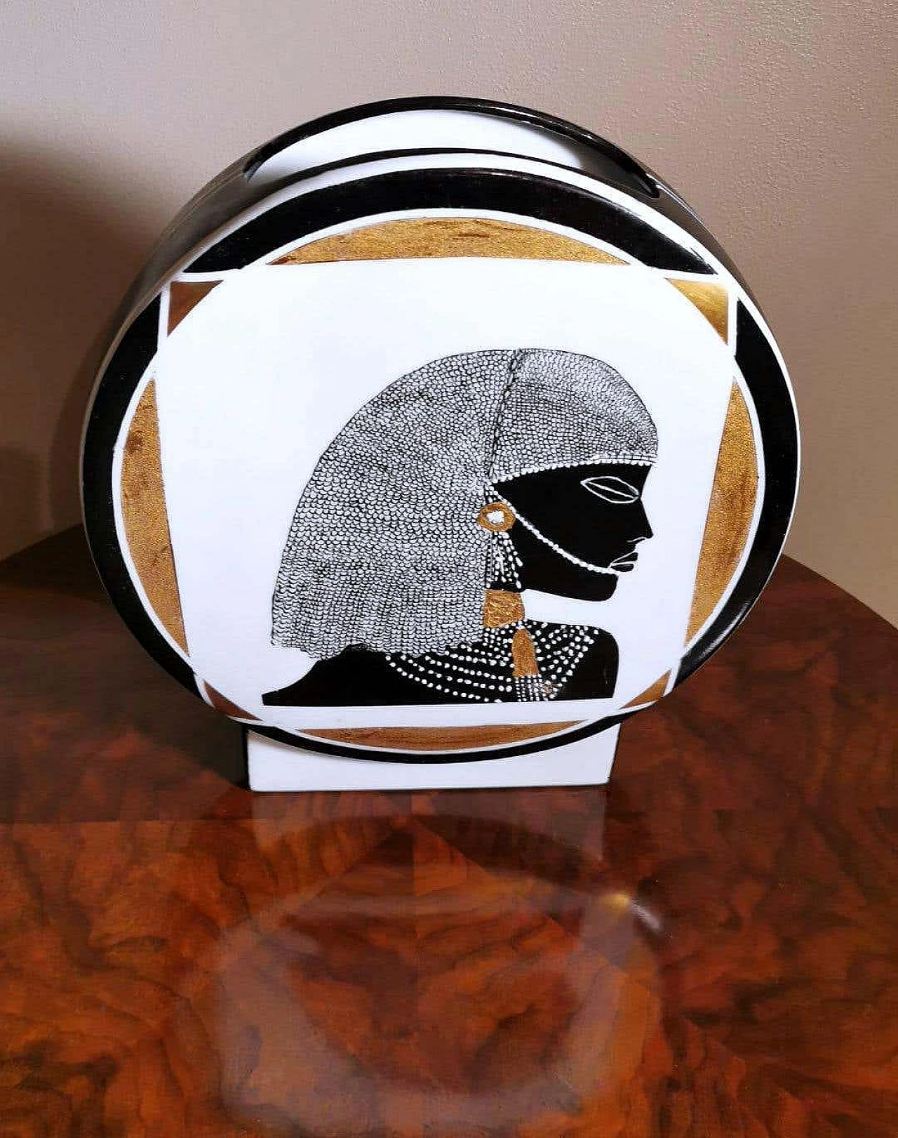 French circular vase in black and gold porcelain 1374877