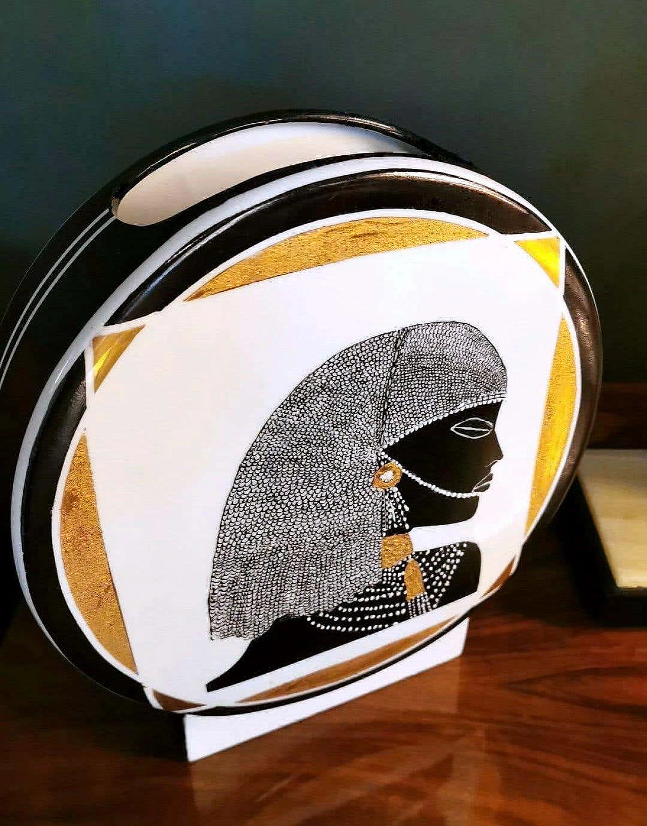 French circular vase in black and gold porcelain 1374879