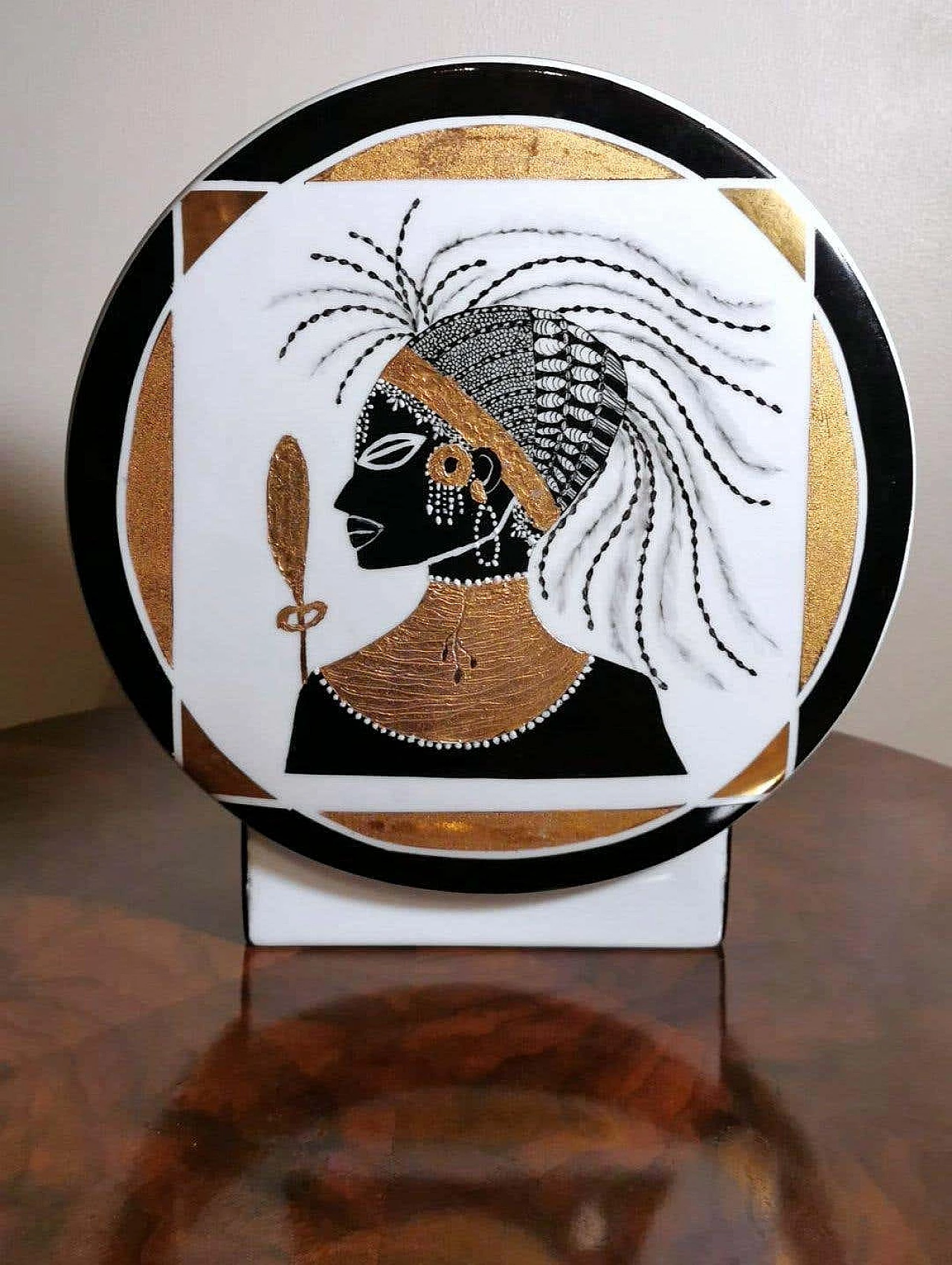 French circular vase in black and gold porcelain 1374880