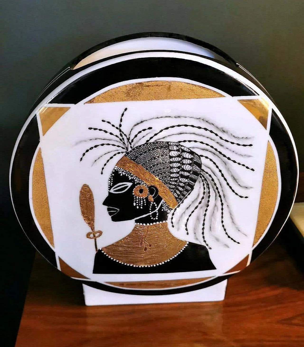 French circular vase in black and gold porcelain 1374884