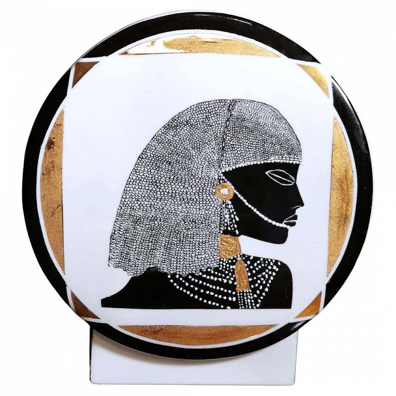 French circular vase in black and gold porcelain 1374889