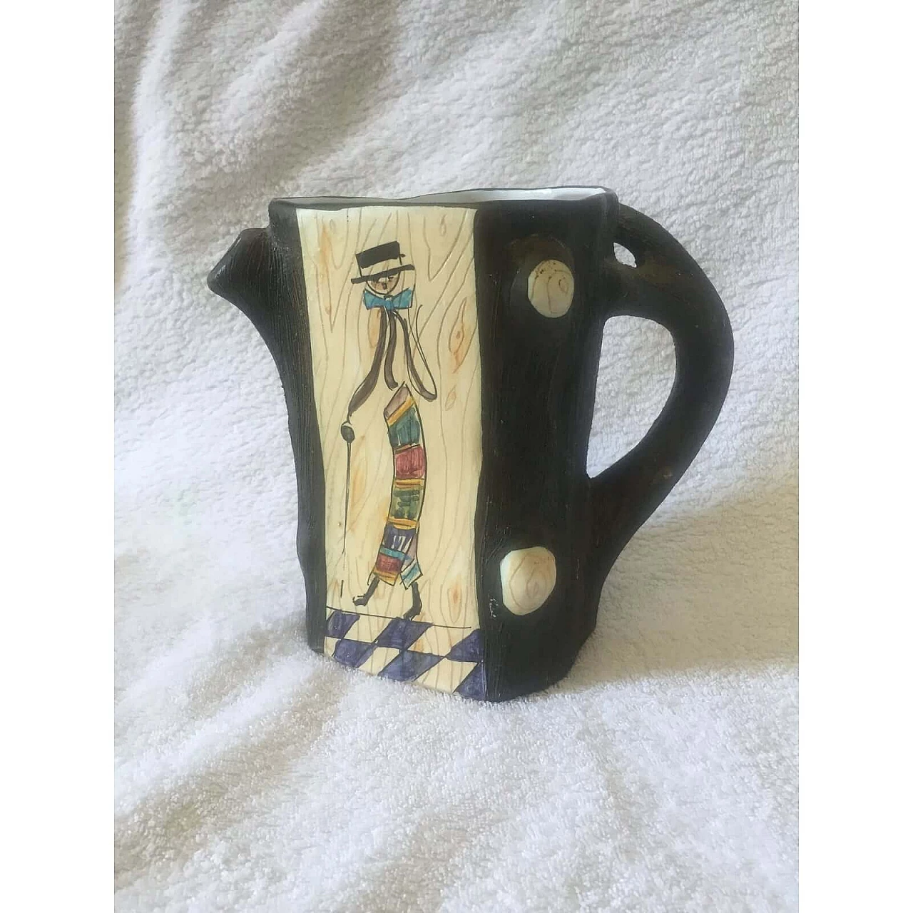 Ceramic jug painted with stylised figures, 1960s 1374953