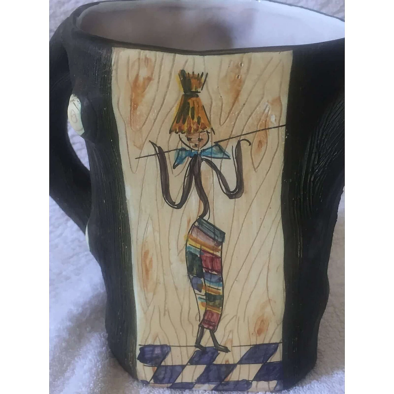 Ceramic jug painted with stylised figures, 1960s 1374957