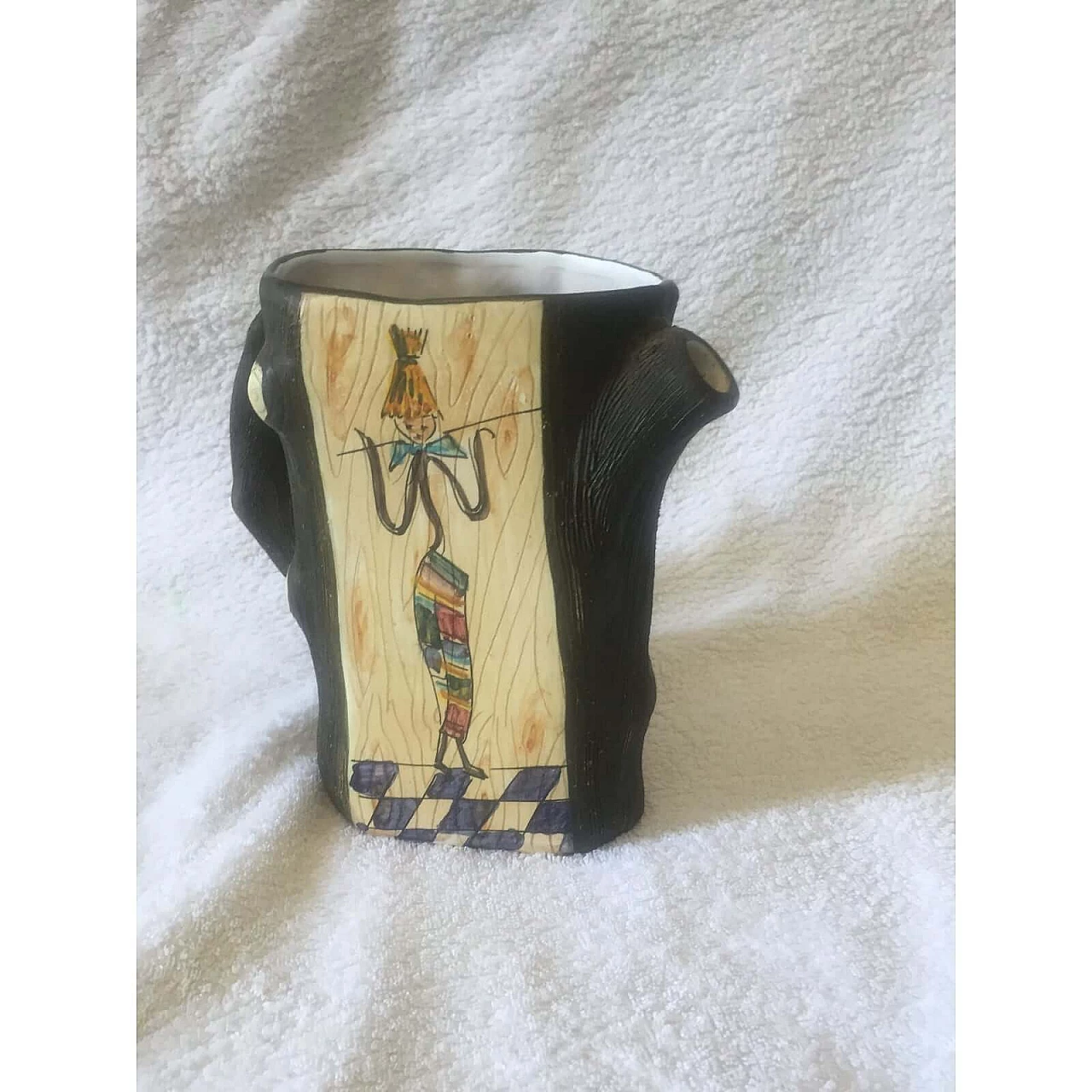 Ceramic jug painted with stylised figures, 1960s 1374961