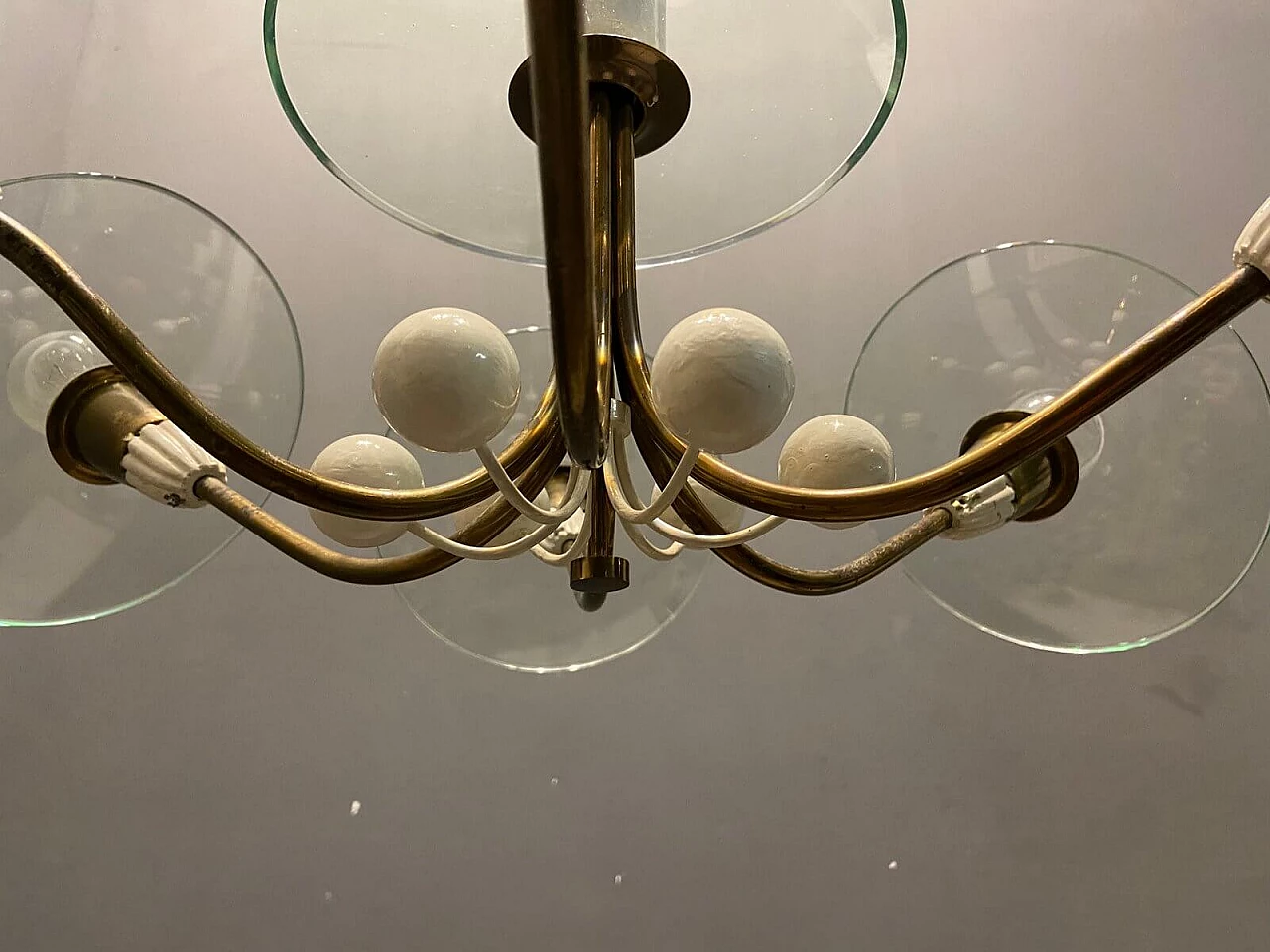 Chandelier in brass and glass by Pietro Chiesa for Fontana Arte, 40s 1375046